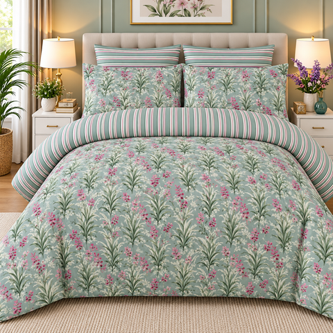 Sage Blossom Floral Bedsheet Set – 3-Piece King Size