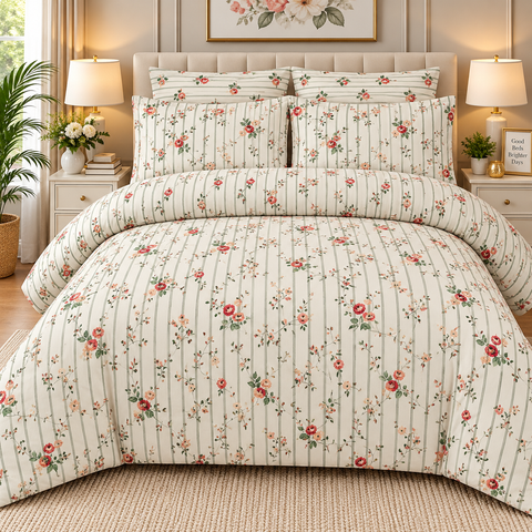 Ivory Garden Floral Bedsheet Set – 3-Piece King Size
