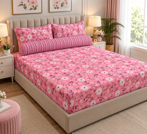 Blush Bloom Floral Fitted Sheet Set – 3 Piece King Size